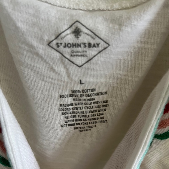 White Ruffled Women's Top with Multicolor Trim Large - Picture 2 of 3